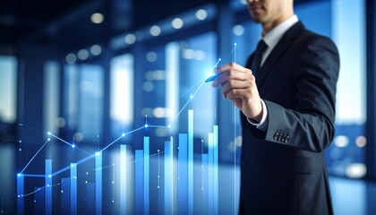 Business wallpaper of a man in a suit drawing a chart by hand