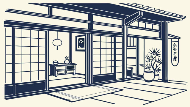 Traditional Japanese house interior design.
