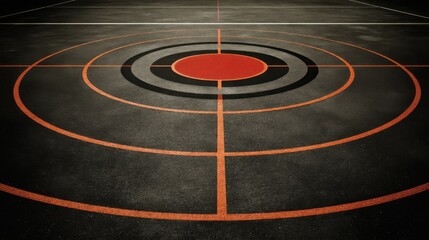 A strategically placed in the center of a basketball court representing focus and precision in sports