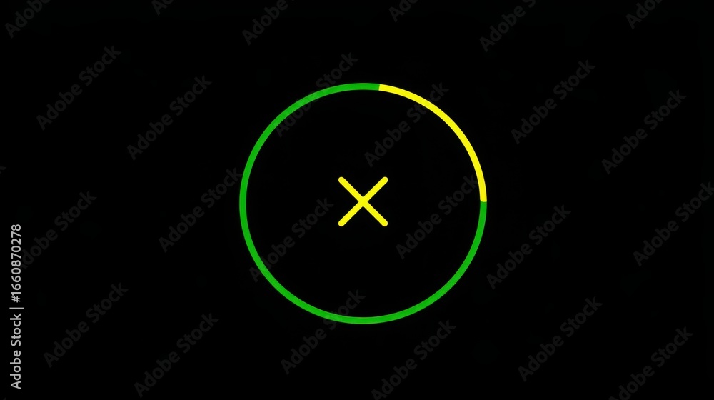 Poster green circle with yellow cross symbolizing fibonacci rejection angle analyzer concept for evaluation