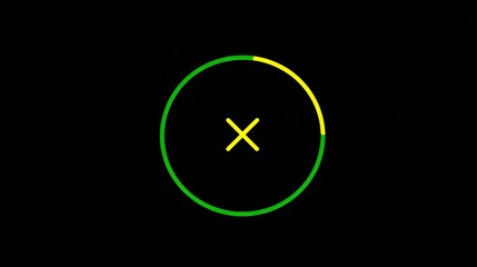 Green circle with yellow cross symbolizing fibonacci rejection angle analyzer concept for evaluation and analysis
