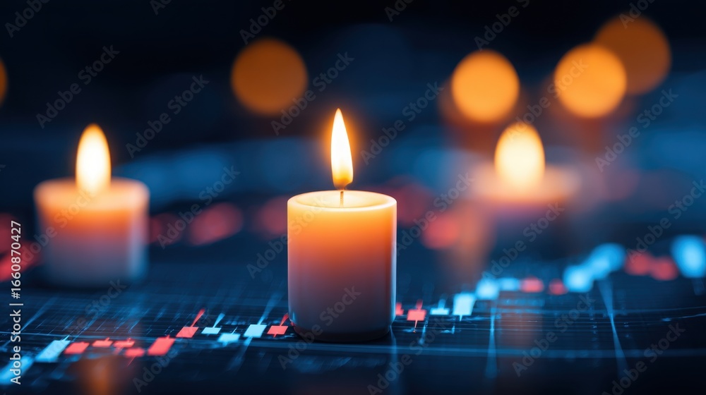 Poster lit candle on a circuit board illustrating fibonacci rejection signal grading system icon concept fo