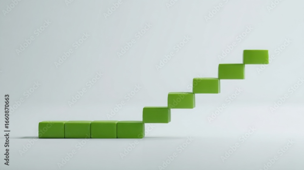 Poster a green stair constructed from cubes illustrating the fibonacci trade setup builder icon concept for