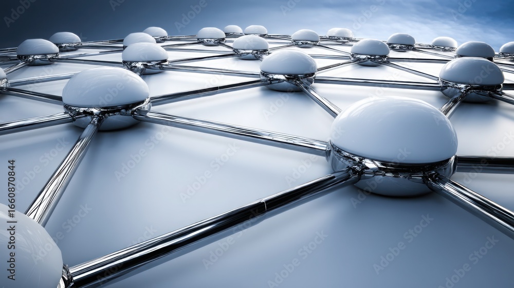 Poster intricate network of spheres representing connectivity and collaboration in a dynamic and modern dig