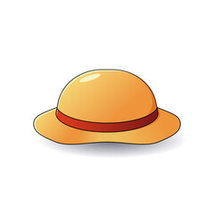 Cartoon Style Detailed Straw Hat with Ribbon Decoration Illustration