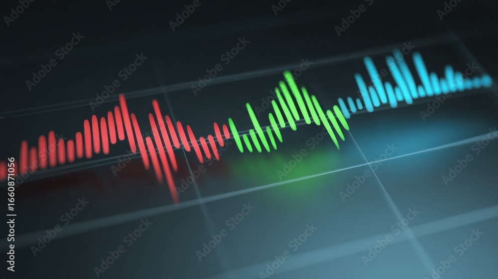 Poster sound wave visualization representing audio patterns and frequencies in the context of fibonacci zon
