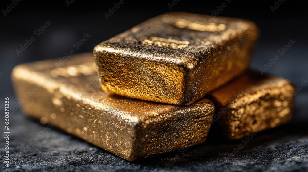 Poster multiple gleaming gold bars displayed together representing the concept of fundamental valuation in 