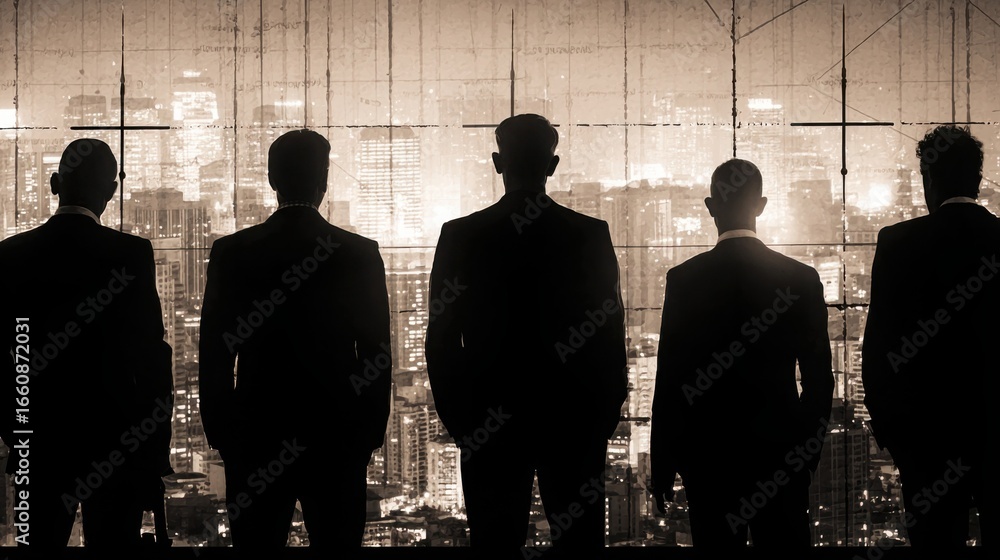 Aufkleber group of men standing in front of window representing team vision radar and concept of alignment and