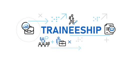 traineeship program internship apprenticeship conceptual banner illustration line icons representing earning and mentorship to career advancement professional training and development by company