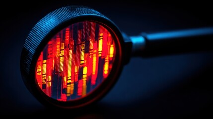 Magnified red light representing tech ipo monitor and concept of visual log of recent updates and financial insights