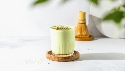 A fresh green smoothie isolated on a white background ideal for health and nutrition related visual content