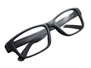 Top-Down View of Bold Black Sunglasses with Slight Tilt, Highlighting Frame Contours, Isolated on Transparent Background