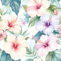Obraz premium Watercolor Tropical Seamless Pattern Floral Leaves