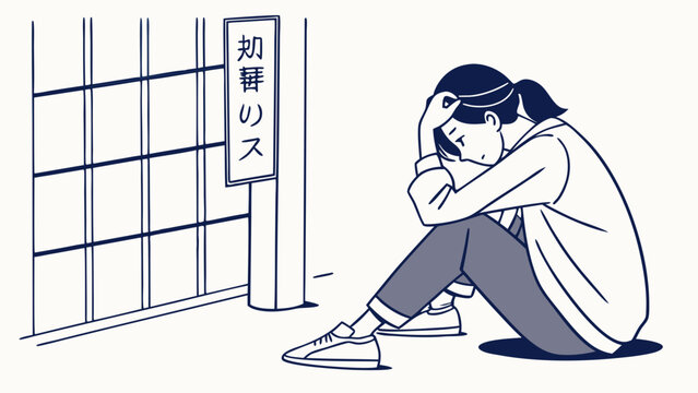 Sad young woman sitting alone by window.