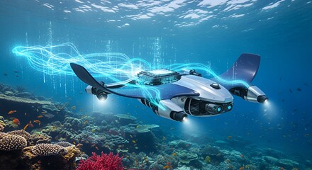 Fototapeta premium Underwater Drone Exploring Vibrant Coral Reef