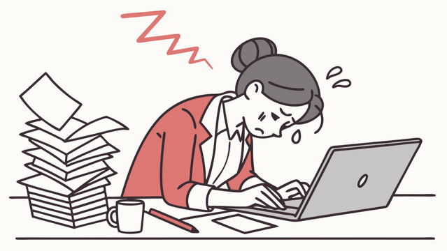 overwhelmed businesswoman with too much work.