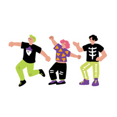 ハロウィンの仮装をする若者の手書きイラスト
