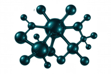 Shiny molecule structure connecting atoms, forming complex bonds, ideal for scientific or medical presentations with transparent background