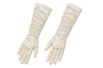 Long elegant white satin gloves on transparent background