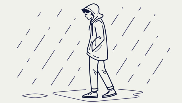 A person walking alone in the rain.