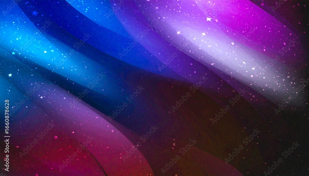 Poster abstract cosmic background with colorful wavy lines and sparkling stars