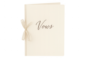 Wedding vows booklet tied with silk ribbon on transparent background