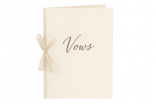 Wedding vows booklet tied with silk ribbon on transparent background - Powered by Adobe