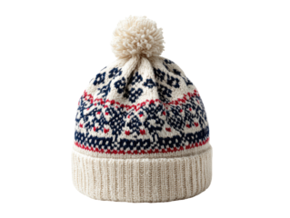Cream-colored knit beanie with a decorative pattern