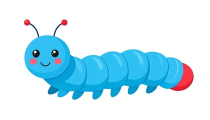 Adorable blue caterpillar with a cheerful expression and playful red accents vector illustration