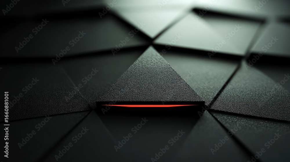 Poster close up of a textured triangular surface with glowing orange light between planes