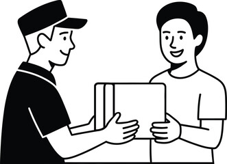 Delivery person handing a package to a happy customer