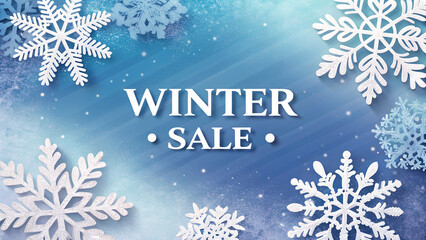 Winter sale banner. Origami snowfall. background with snowflakes