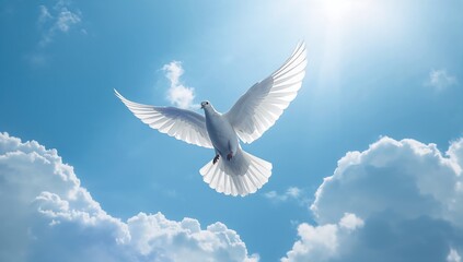 Fototapeta premium Symbol of Peace: Dove Flying Above the Clouds