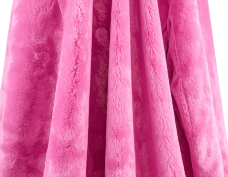 Hanging Pink Faux Fur Coat with Natural Folds, isolated on transparent background.