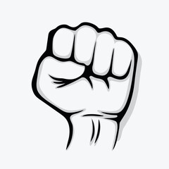 A clenched fist raised in protest or solidarity and strength and defiance shown