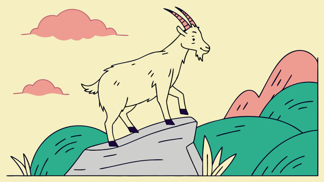 A cartoon goat standing on a rock.