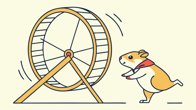 A cartoon hamster running on an exercise wheel with enthusiasm and energy.