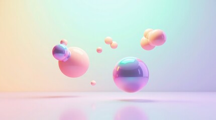 Pastel Pink Purple and Peach Glossy Spheres Floating