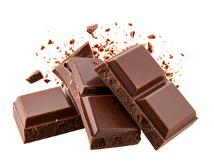 Milk Chocolate Splashing and Cracking, isolated on transparent background.