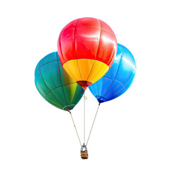 Fototapeta premium Three colorful hot air balloons, vibrant hues, isolated against black background