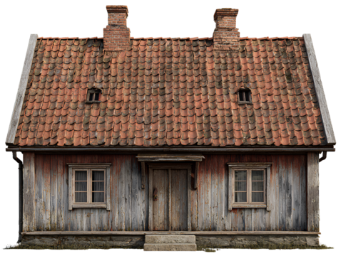 Vintage Old House Miniature Model Isolated on White Background PNG