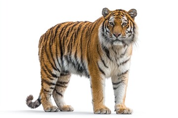 Naklejka premium Full shot of a tiger standing against white