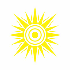 A bright yellow sun symbol with rays and concentric circles in the center