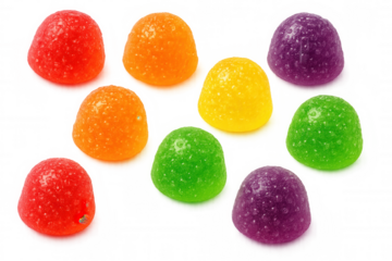 Bright, colorful jube candies arranged on a transparent background, offering a sweet and playful visual