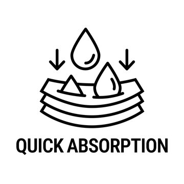 Highly absorbent or fast absorption icon set. Absorption label, logo, badge, symbol, emblem, line, flat vector, isolated illustration. Quick absorption label for product packaging design.