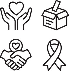 Obraz premium Acts of Kindness Outline Icons Love, Support, Giving, and Charity Hand-Drawn Vector Pack
