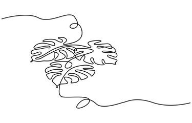 Minimalist monstera leaf continuous one line drawing in outline style, perfect for modern design and decoration © ANJALI