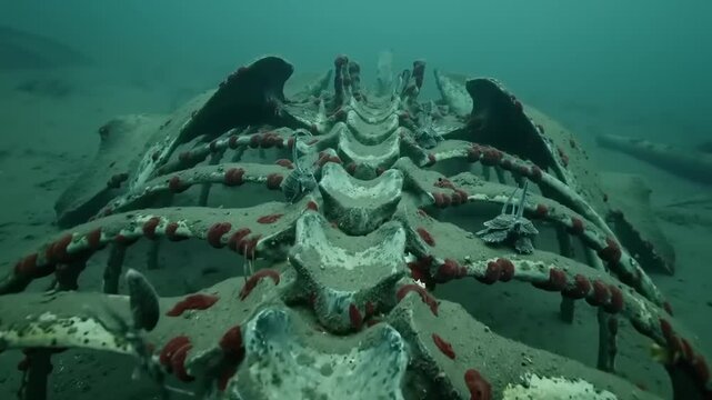 Underwater rib cage, covered in marine life