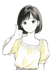 Young Woman in Her 20s Portrait, make a thumbs-up gesture.