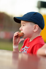 Boy Eating Apple Cider Donut Fall Fair Festival